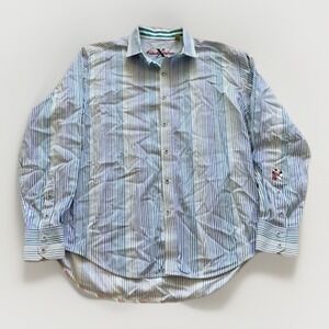 Robert Graham X Collection Shirt Mens L Striped Flip Cuff Golf Preppy Dress